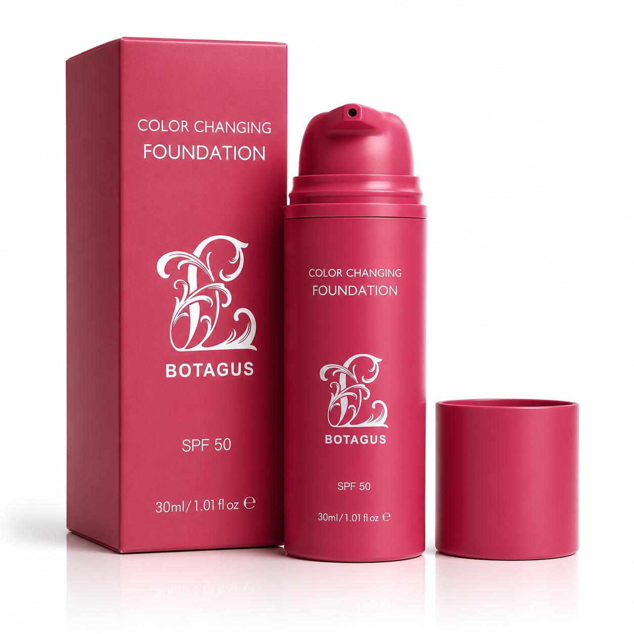 Botagus 2-in-1 colour-changing foundation, 30ml pump bottle with its box